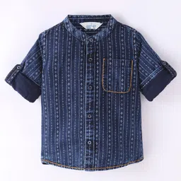 INFINITY Denim Cotton Full Sleeves Abstract Printed Shirt - Navy image 5
