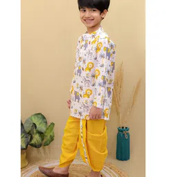 Superminis Cotton Full Sleeves Animals Printed Dhoti Kurta Set - Yellow & White image 5