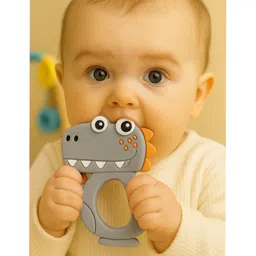 Badal Kidz Premium Wooden & BPA-Free Silicone Teether Combo, Safe & Soothing for Babies- Blue & Grey image 4