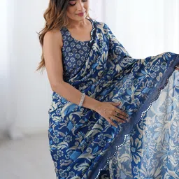 CaniBani Floral Mirror Work Silk Blend Saree image 4