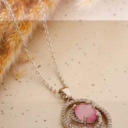 STYOLLO Silver-Plated American Diamond Studded Circular Shaped Pendant With Chain-picture-32