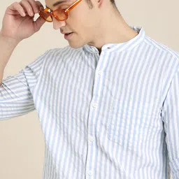 Moda Rapido Men Blue & White Slim Fit Striped Casual Shirt-image-4