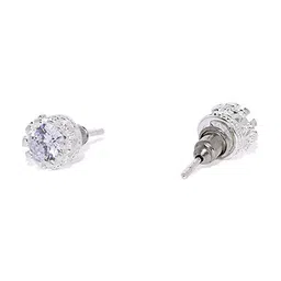 OOMPH Women Silver Round Crown Cubic Zirconia & White Pearl Set of 2 Stud Earrings image 3