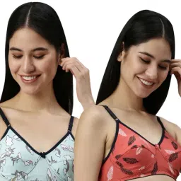 Kryptic Blue & Coral Cotton Printed Medium Coverage Bralette Bra (Pack Of 2)-image-40