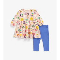 Mothercare Kids Peach & Blue Printed Full Sleeves Top with Leggings-image-91