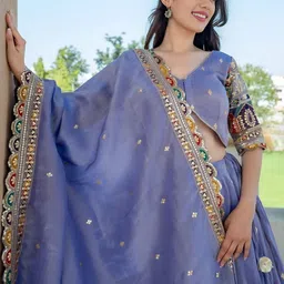 Zeel Clothing Embroidered Sequinned Semi-Stitched Cosmos Silk Lehenga Choli With Dupatta image 2