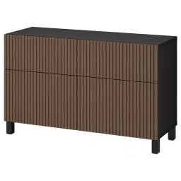 ikea bestå Storage combination w doors/drawers, black-brown Björköviken/Stubbarp/brown stained oak veneer, 120x42x74 cm image 1