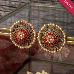 Teejh Vaani Red Golden Enamel Stud Earrings-picture-29
