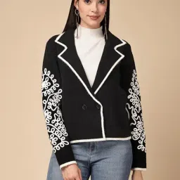 Mafadeny Black Regular Fit Embroidered Blazer-picture-44