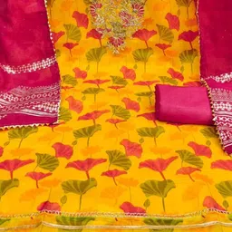 LeeliPeeri Designer Floral Embroidered Sequinned Cotton Unstitched Dress Material image 2