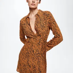 MANGO Orange & Black Animal Dress-image-72