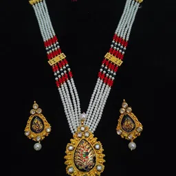 EENA MEENA Artificial Stones Studded Pearls Beaded Necklace And Earrings-picture-16
