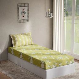 DDecor Floral Green 144 TC Cotton Single Bedsheet with 1 Pillow Cover-picture-24