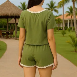 Athena Pure Cotton Lace Detail Top & Shorts Co-Ord Set image 4