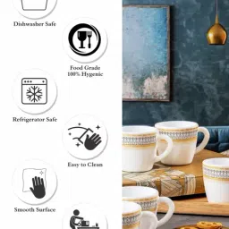 Cello White Opalware Printed Coffee Mug - Set of 6 image 4