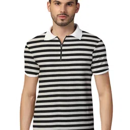 BEYOU FASHION Striped Short Sleeves Polo Collar Cotton T-shirt-picture-29