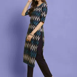 Ethnic basket Women Multicoloured Poly Crepe Kurta Sets image 2
