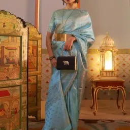 Elora Blue Woven Saree With Unstitched Blouse-image-18