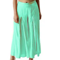 PATRORNA Teal Loose Fit Mid Rise Palazzos-picture-31