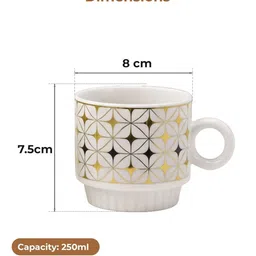 HOMEESSENTIALS White & White Printed Ceramic Glossy Core Set of Cups and Mugs image 2