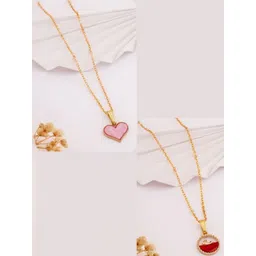 SZN Set Of 2 Gold-Plated Heart Shaped Enamelled Pendants With Chains-image-60