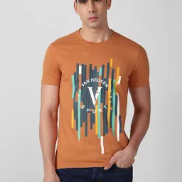 Van Heusen Orange Cotton Regular Fit Printed T-Shirt-picture-17