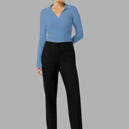 Maheshvi Women Ribbed Shirt Collar Fitted Top image 3