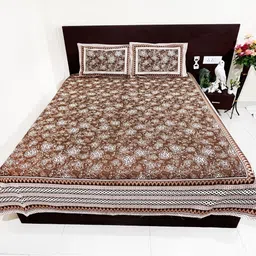 Marika Brown & White Floral Printed Cotton 240 TC King Bedsheet Set 2.74 m x 2.36 m-picture-12