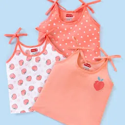 Babyhug 100% Cotton Woven Sleeveless Set of Vests Heart Print Pack of 3 - Orange & White-picture-17
