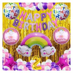 Bubble Trouble No 2 Gold Balloons with Rainbow Theme Birthday Decoration Items or Kit Multicolor Foil-picture-22