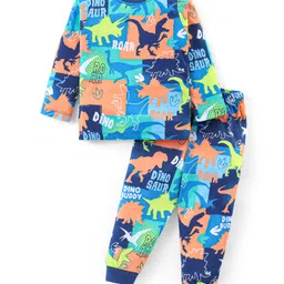 Babyhug Cotton Knit Full Sleeves Night Suit With Dinosaurs Print - Multicolor-picture-15