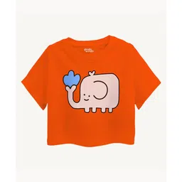 Guugly Wuugly Pure Cotton Half Sleeves Skin Friendly Elephant Printed Tee - Orange-picture-22