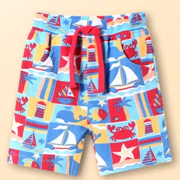 Babyhug Terry Knit Mid Thigh Shorts With Beach Theme Print - Light Blue-picture-12
