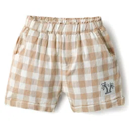 Ollypop Cotton Woven Knee Length Checked Shorts - Light Brown-picture-24