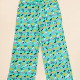 Kiddopanti Cotton Knit Floral Printed Pajama - Aqua Green-picture-16