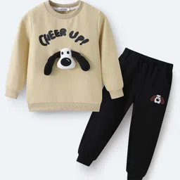 Mark & Mia Cotton Full Sleeves Winter Wear T-Shirt & Lounge Pant Set With Dog Applique & Text Print - Khaki-picture-26