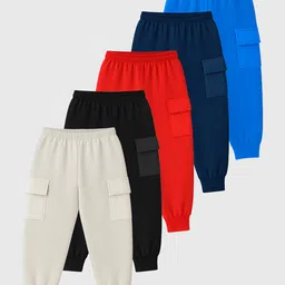 KUCHIPOO Cotton Knit Pack Of 5 Solid Cargo Pajamas - Red Blue Black Grey & Navy Blue-image-31