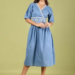 V-Mart Women Embroidered V-Neck Fit & Flare Ethnic Dress-image-0
