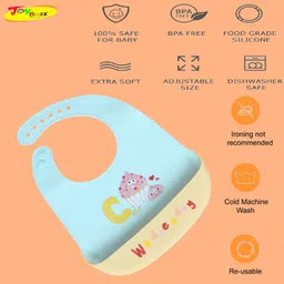 JOY BUZZ Joy Buzz Waterproof Silicone Bibs For Baby With Crumb Catcher Pocket With 6 Point Adjustable Closure - Sky-blue image 2