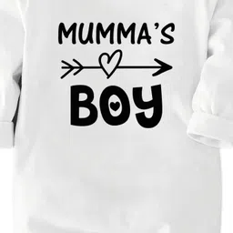 Zeezeezoo 100% Cotton Knit Family Theme Full Sleeves Mummas Boy Text Printed Romper - White image 3