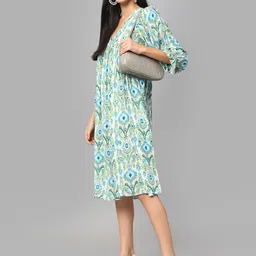 Amagyaa Women Ethnic Motifs Print Puff Sleeve A-Line Midi Dress image 3