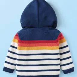 Babyhug Knit Full Sleeves Hooded Sweater with Pockets & Pants with Stripes Design - Royal Blue image 3