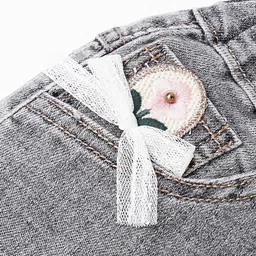 Kookie Kids Solid Shorts with Floral Applique - Black image 4