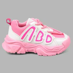 Babyoye Sneakers with Lace Up Closure & Alphabet Applique  - Pink image 4