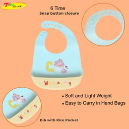 JOY BUZZ Joy Buzz Waterproof Silicone Bibs For Baby With Crumb Catcher Pocket With 6 Point Adjustable Closure - Sky-blue image 4
