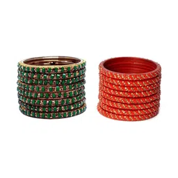 poshing Set Of 16 Green & Red Glass Artificial Stones Bangle-image-98