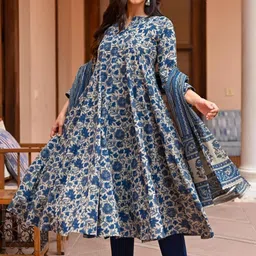 C J Enterprise Women Floral Printed Regular Kurta with Trousers & With Dupatta image 5