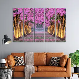 999Store Set Of 5 Pink & Yellow City Road View Framed Wall Art image 1