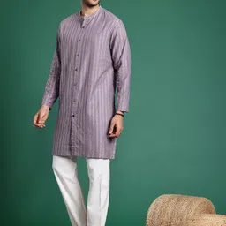 Sangria Men Embroidered Mandarin Collar Pure Cotton Kurta image 4