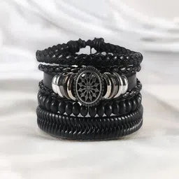 The Roadster Lifestyle Co Oxidized Wheel & Leather Beads Bracelet-picture-29